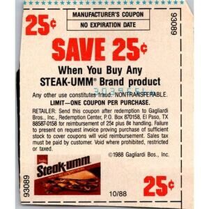 Save 25¢ When You Buy Any Steak-Umm Product El Paso TX 1980s Coupon SAI1-M5